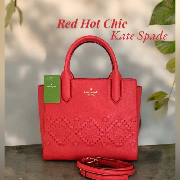 KATE SPADE NWT Prikly Pear Red Leather Satchel Crossbody Meriwether Flyn St. - Picture 2 of 6